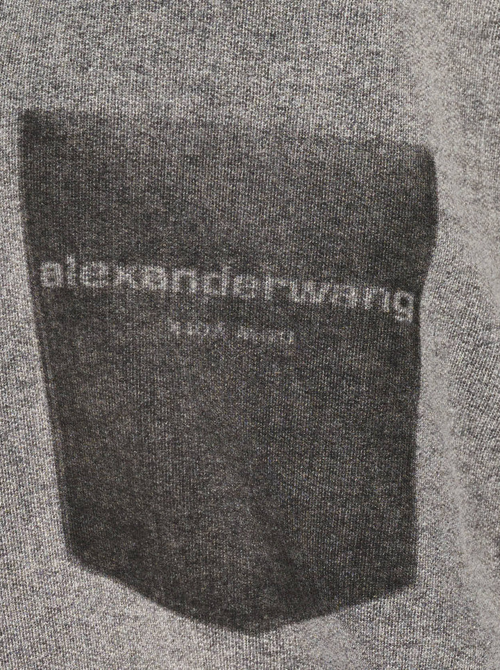 Alexander Wang oversized washed grey denim button-down shirt with dropped shoulders and a faded logo print chest pocket - view 3