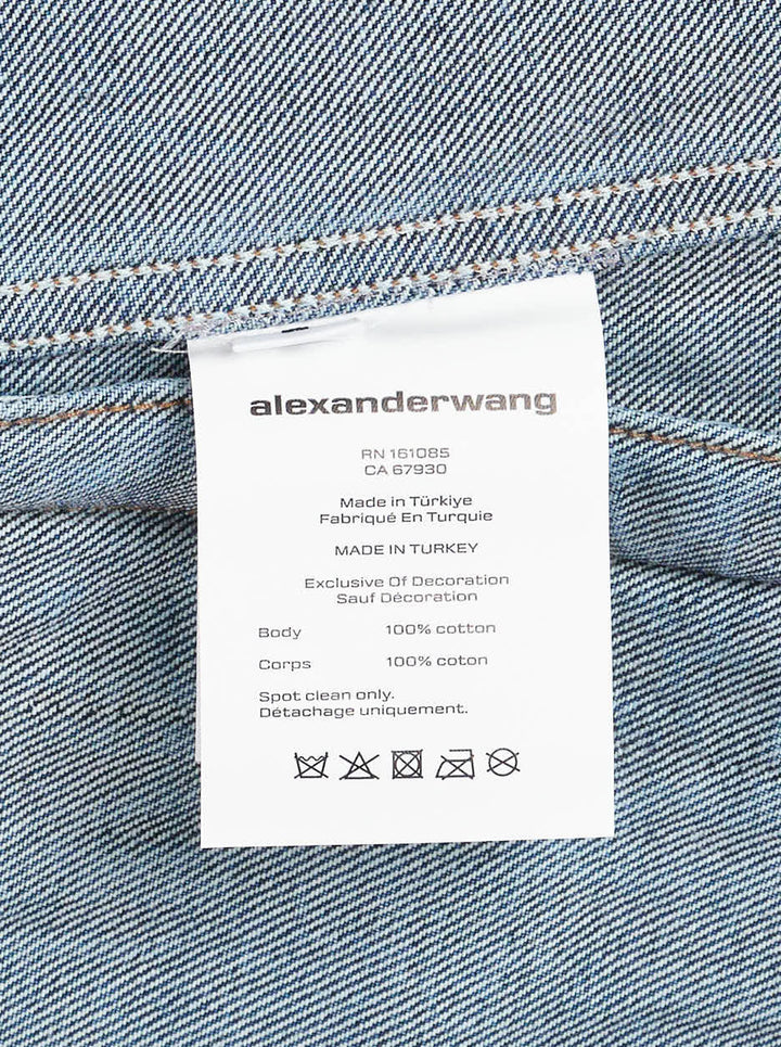 Alexander Wang oversized trucker jacket in washed blue denim with chest flap pockets, button front and AW logo tape on the sleeve - view 6