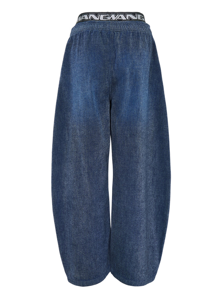 Alexander Wang brushed denim sweatpants in faded blue with a layered logo elastic waistband and curved balloon leg - view 2