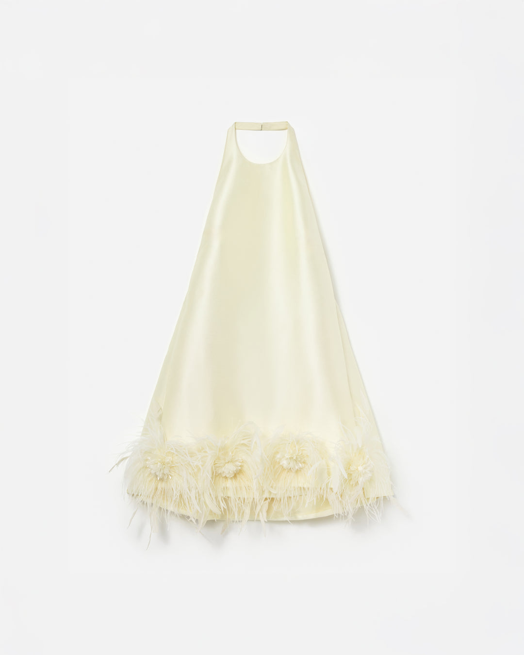 Yellow Taffeta Feather Trim Mini Dress