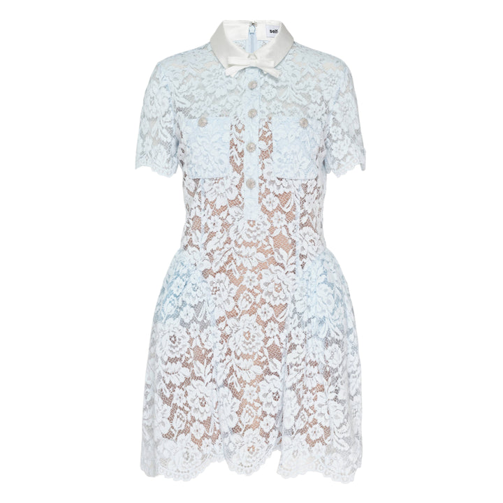 Blue Lace Flared Mini Dress