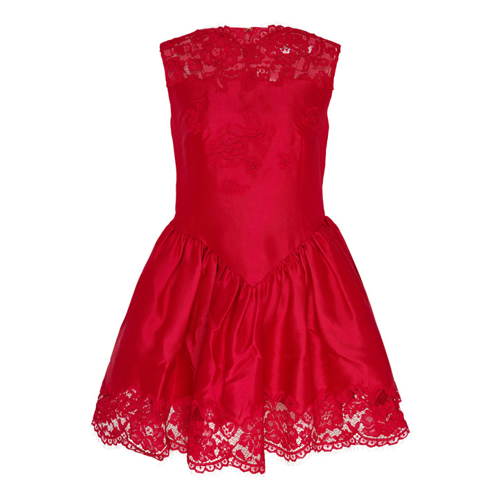 Red Taffeta Lace Mini Dress