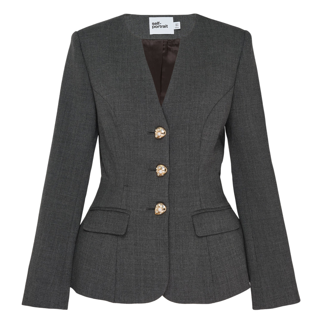 Grey Wool Collarless Jacket