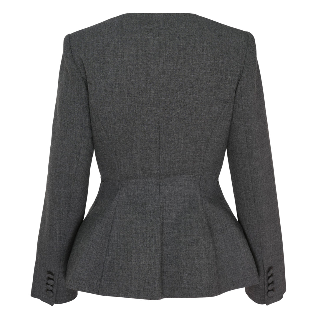 Grey Wool Collarless Jacket