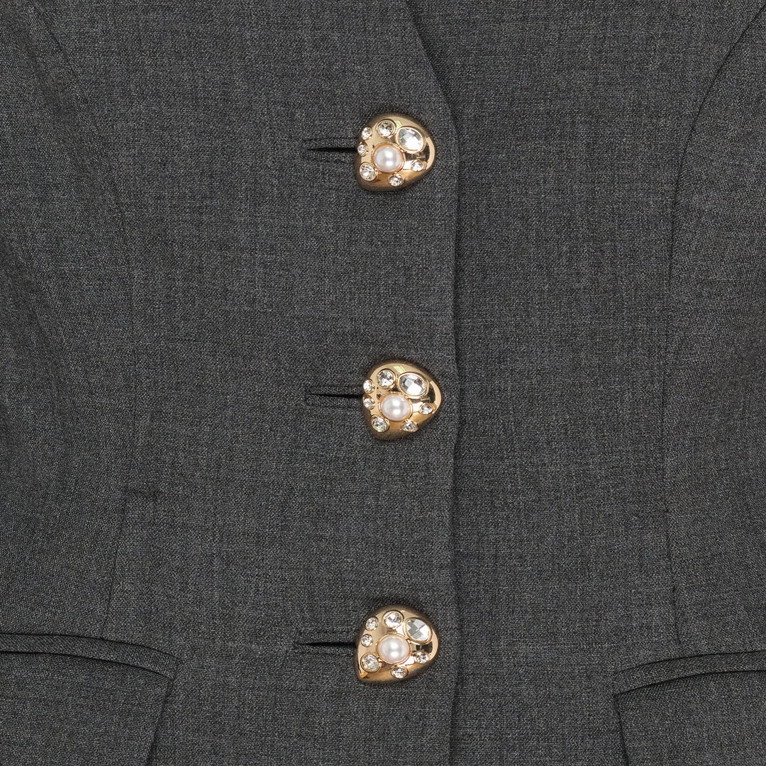 Grey Wool Collarless Jacket