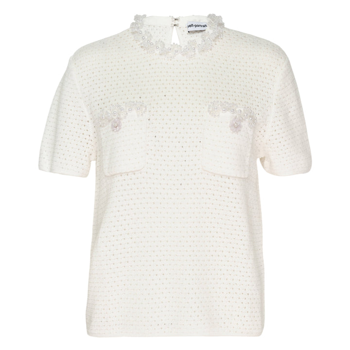 Cream Knit Pearl Trim Top