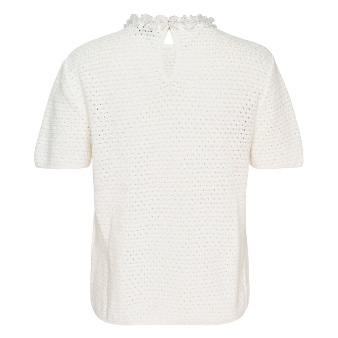 Cream Knit Pearl Trim Top