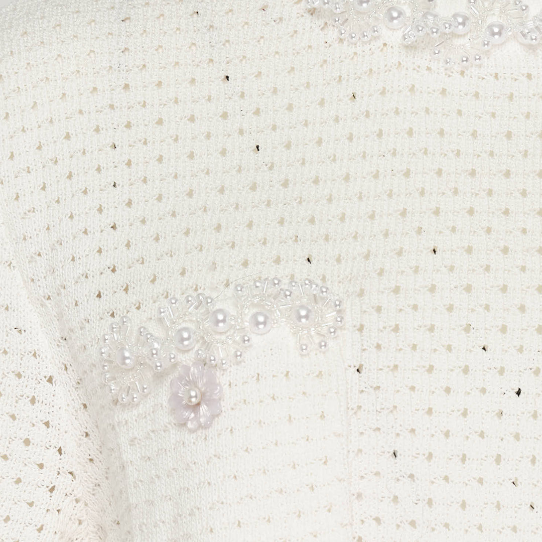 Cream Knit Pearl Trim Top