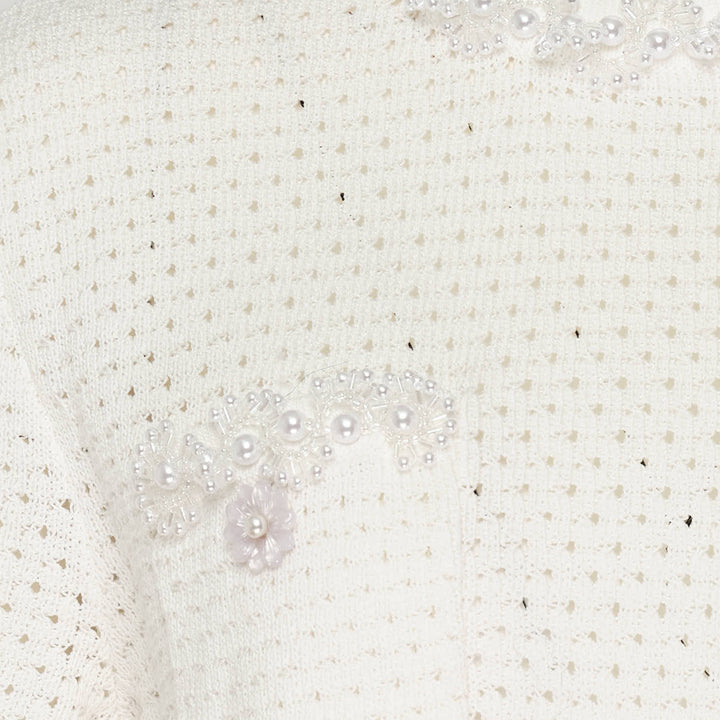 Cream Knit Pearl Trim Top