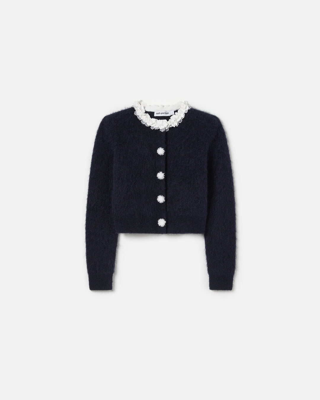 Navy Flower Pearl Trim Knit Cardigan