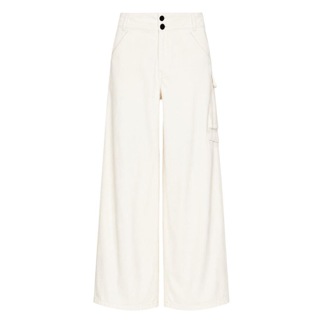 Cream Denim Wide-Leg Trousers