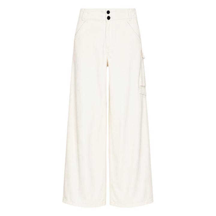 Cream Denim Wide-Leg Trousers