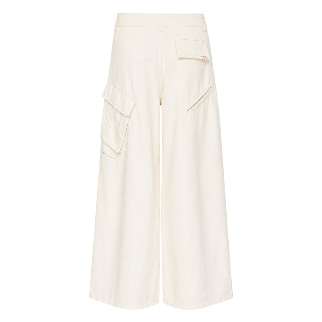 Cream Denim Wide-Leg Trousers