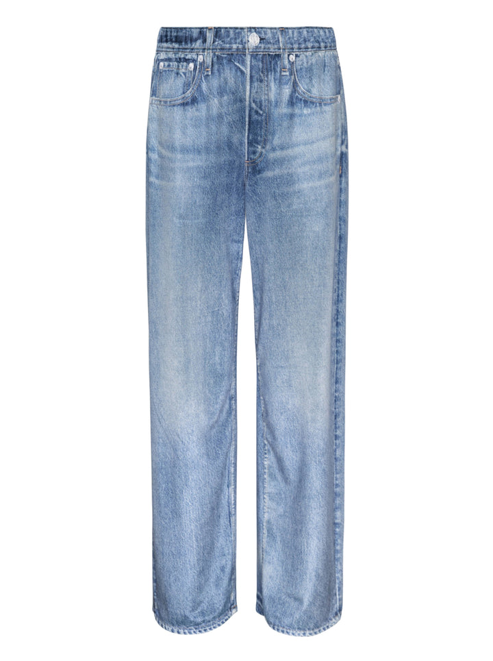 rag & bone Miramar Wide Pull-On Jeans in light indigo wash, featuring a relaxed wide-leg silhouette, pull-on waistband, and five-pocket construction with vintage sun-bleached fading