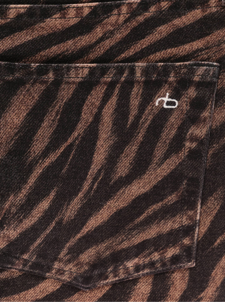 rag & bone Miramar Zebra Mini Skirt in brown and black animal print denim with high waist, silver-tone hardware, and five-pocket styling - view 3