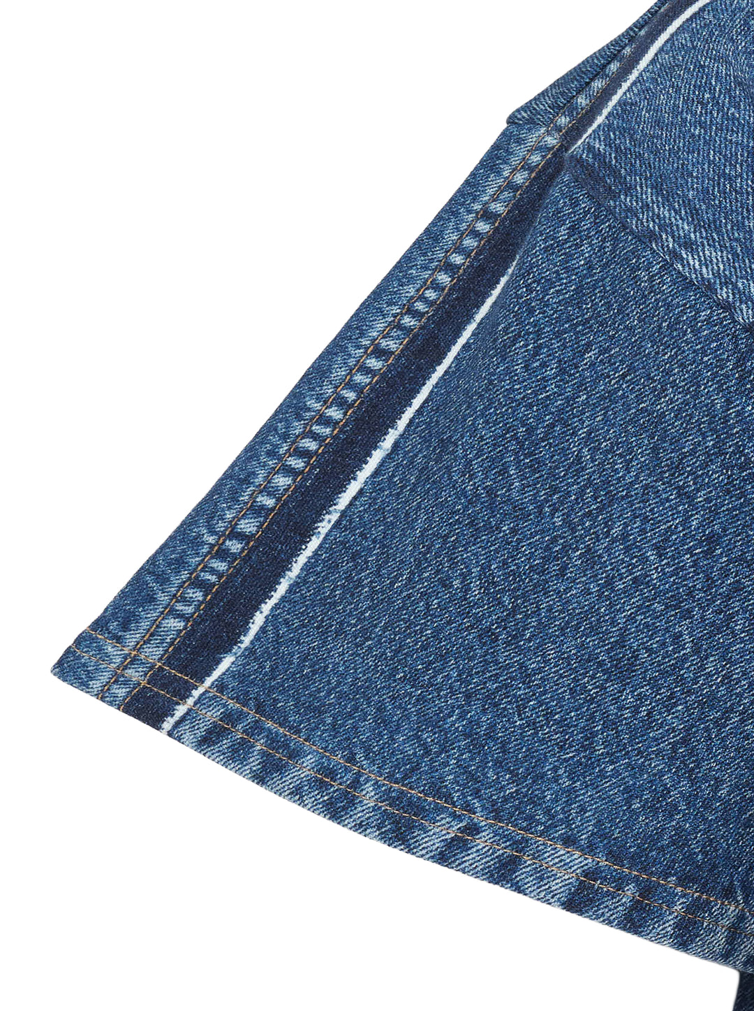 rag & bone Miramar Side Fray Polo Shirt in medium-wash denim with snap-button placket, contrast piping along the shoulder seams, raw fray detailing, and a drawstring cropped hem - view 3