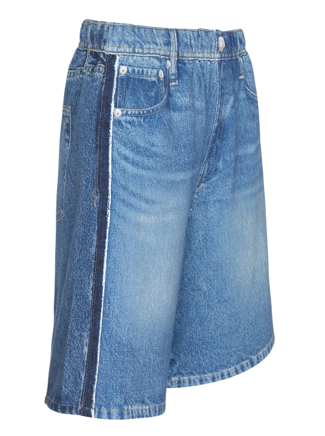 rag & bone Miramar Pull On McKenna Shorts in mid-blue washed denim with a relaxed bermuda silhouette, elasticated pull-on waistband, and five-pocket detailing - view 4
