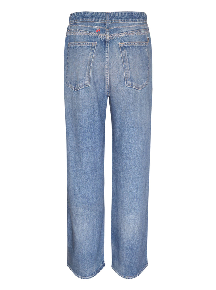 rag & bone Miramar Charm Wide Leg Jeans in mid-blue faded wash with silver chain trim along the waistband, five-pocket detailing, and a relaxed straight-leg silhouette - view 2