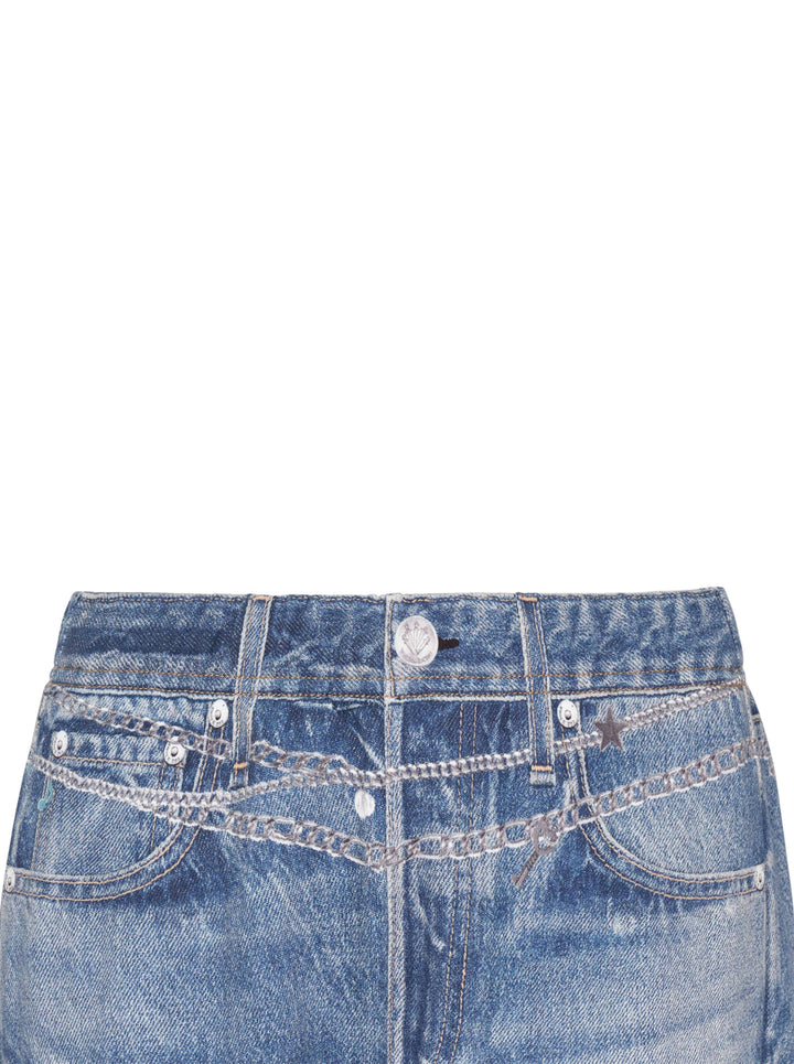 rag & bone Miramar Charm Wide Leg Jeans in mid-blue faded wash with silver chain trim along the waistband, five-pocket detailing, and a relaxed straight-leg silhouette - view 3