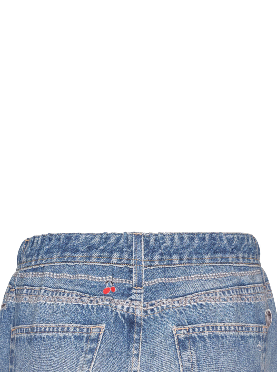 rag & bone Miramar Charm Wide Leg Jeans in mid-blue faded wash with silver chain trim along the waistband, five-pocket detailing, and a relaxed straight-leg silhouette - view 4