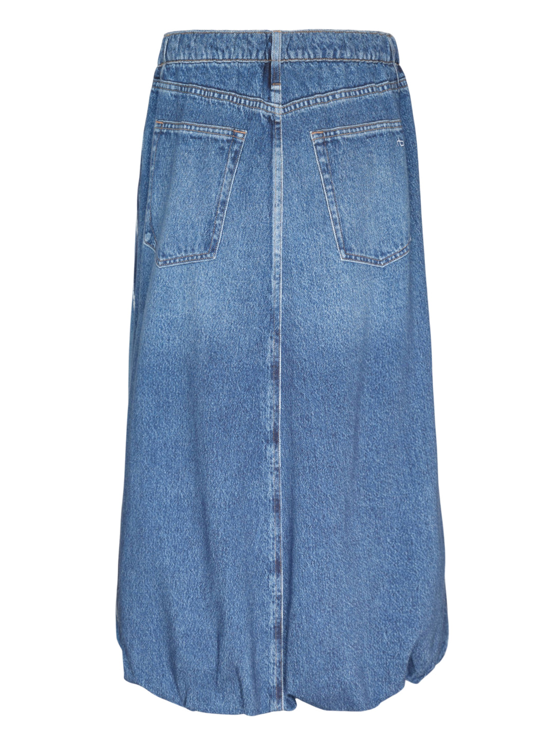 rag & bone Miramar Terry Bubble Skirt in light wash blue denim, featuring a front centre seam, bubble hem, and five-pocket construction - view 2