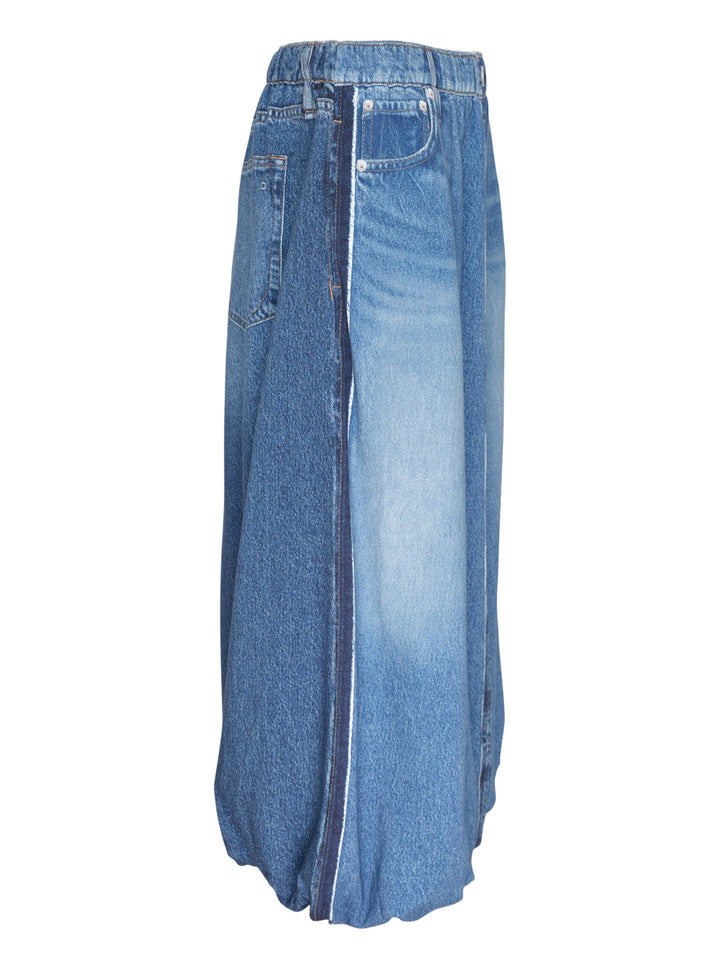 rag & bone Miramar Terry Bubble Skirt in light wash blue denim, featuring a front centre seam, bubble hem, and five-pocket construction - view 4
