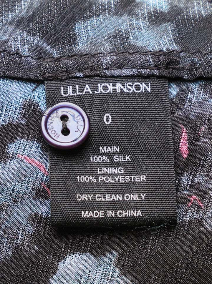 Ulla Johnson Lune Long Sleeve Silk Mini Dress in dark floral chiffon with tiered ruffle yoke, smocked neckline, and ruffled hem - view 3