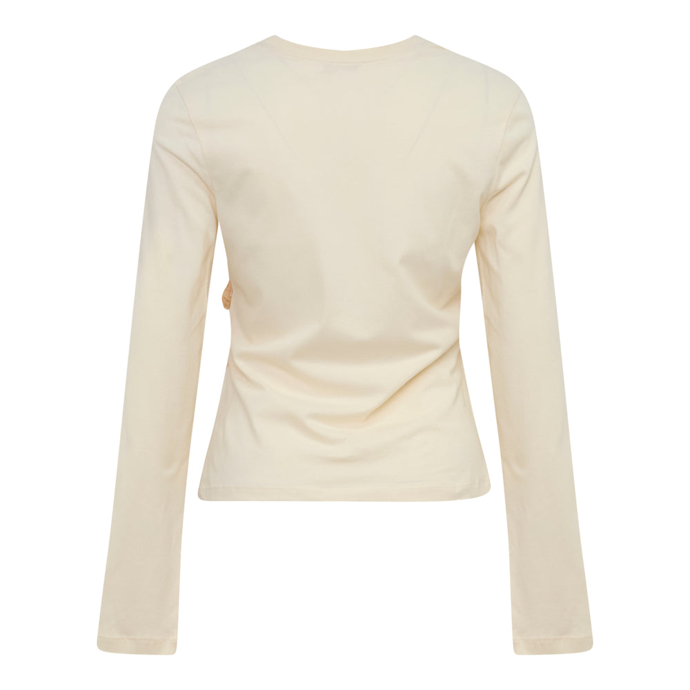 Ulla Johnson Freda Long Sleeve Cotton Top in ivory with an attached blush ruffled camisole overlay, featuring spaghetti straps and delicate ruffle trim along the neckline and hem - view 2