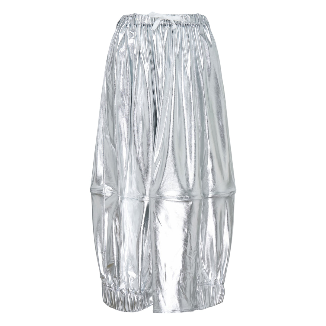 Melitta Baumeister Maxi Bomber Skirt in black, featuring a voluminous balloon silhouette, elasticated drawstring waist, panelled construction, and ribbed hem cuffs