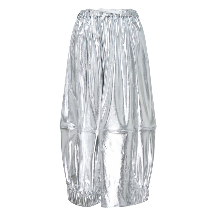 Melitta Baumeister Maxi Bomber Skirt in black, featuring a voluminous balloon silhouette, elasticated drawstring waist, panelled construction, and ribbed hem cuffs
