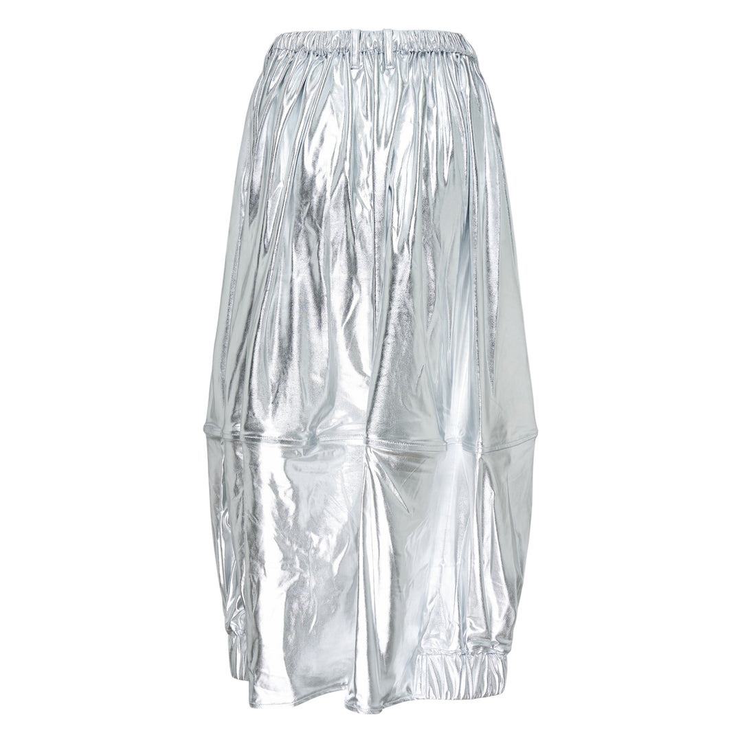 Melitta Baumeister Maxi Bomber Skirt in black, featuring a voluminous balloon silhouette, elasticated drawstring waist, panelled construction, and ribbed hem cuffs