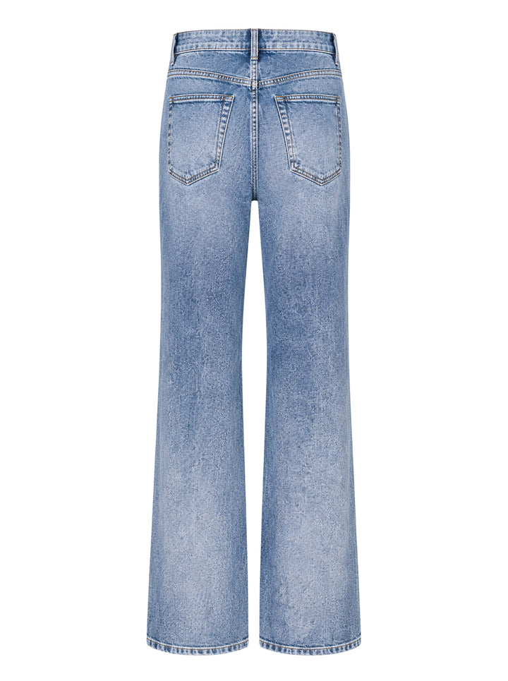 rag & bone Miramar wide leg jeans in light blue wash, shown flat with high-rise waist, five-pocket styling, and a gently flared hem - view 2