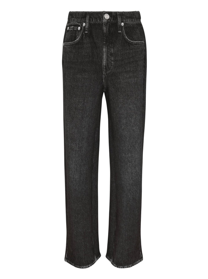 rag & bone Miramar Wide Leg Jeans in washed black denim with a high-rise waist, five-pocket styling, and silver-tone hardware, shown flat on a white background