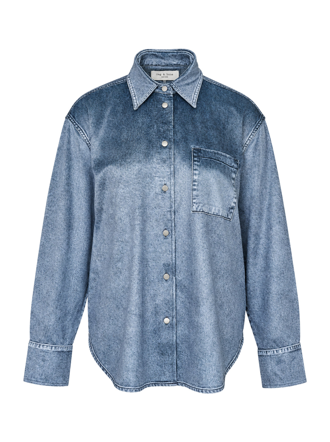 rag & bone Miramar Velvet Connie Shirt in blue acid-wash denim with tonal yoke blocking, snap-button placket, and a chest patch pocket