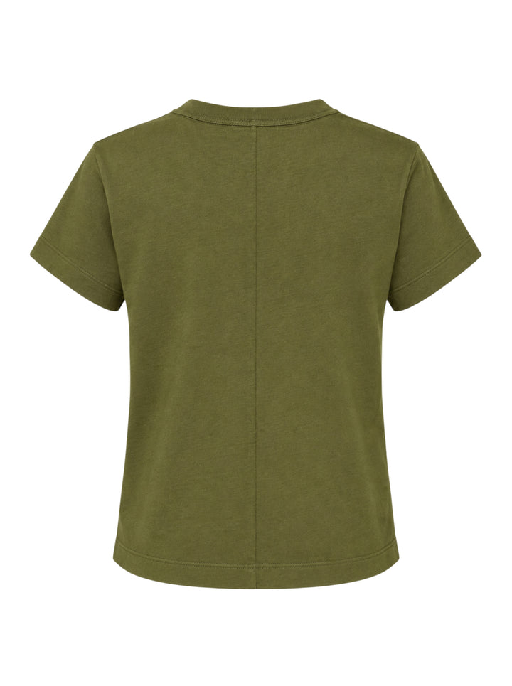 rag & bone Kelly Perfect Tee in olive green, featuring a ribbed crew neckline, short sleeves, and a slightly cropped tailored silhouette - view 2