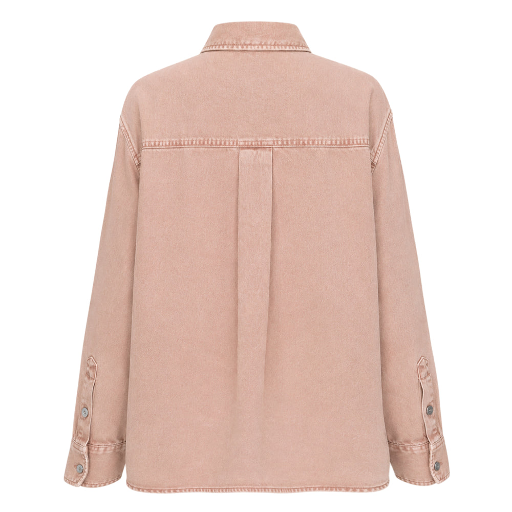 rag & bone Connie Long Sleeve Shirt in acid-washed blush pink denim, featuring button-through front, chest pocket, and tonal topstitching - view 2