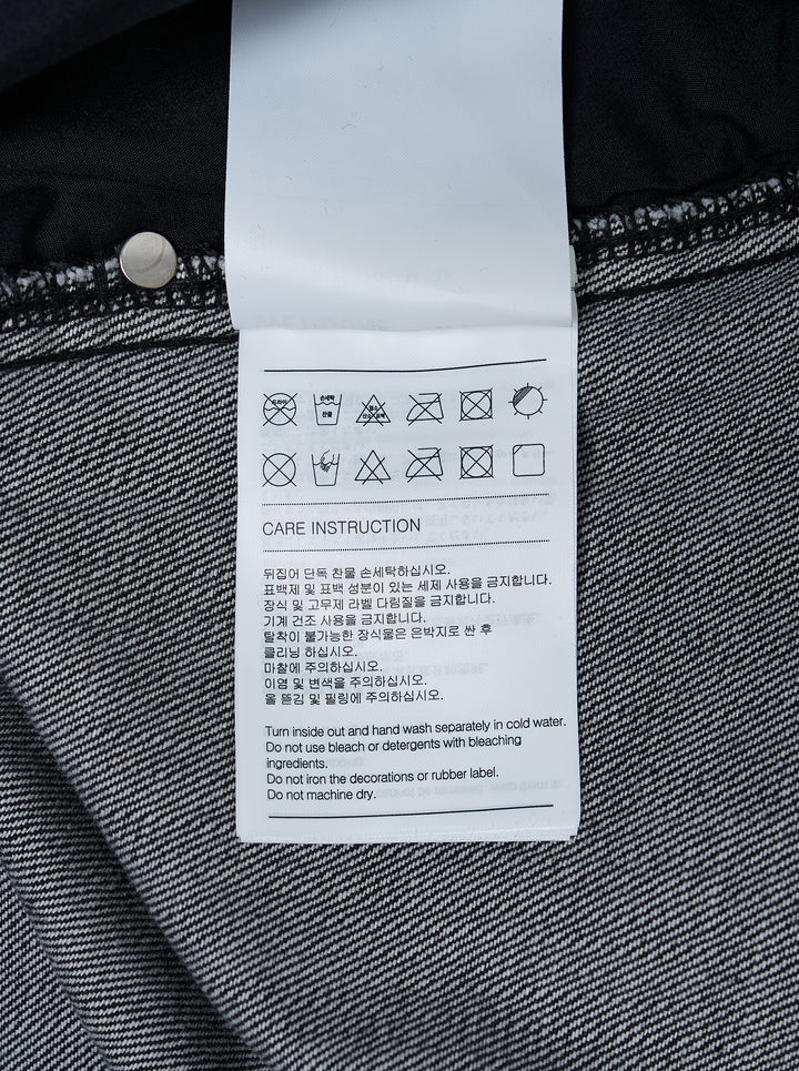 We11done washed grey curved jeans with a hand-stitched plaid check patch at the knee, five-pocket construction, and elasticated ankle cuffs - view 3