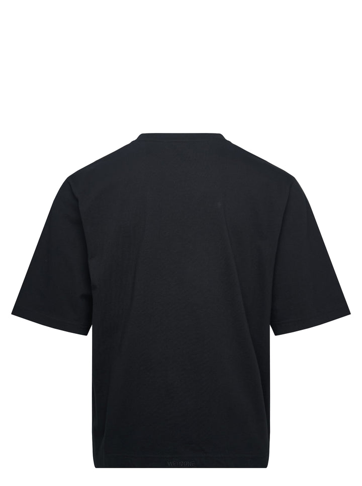 We11done black short sleeve oversized tee with multicolour Old English logo patch graphic across the chest - view 2
