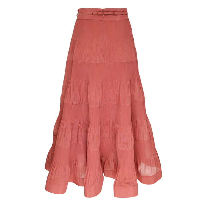 Tiered Pleated Midi Skirt