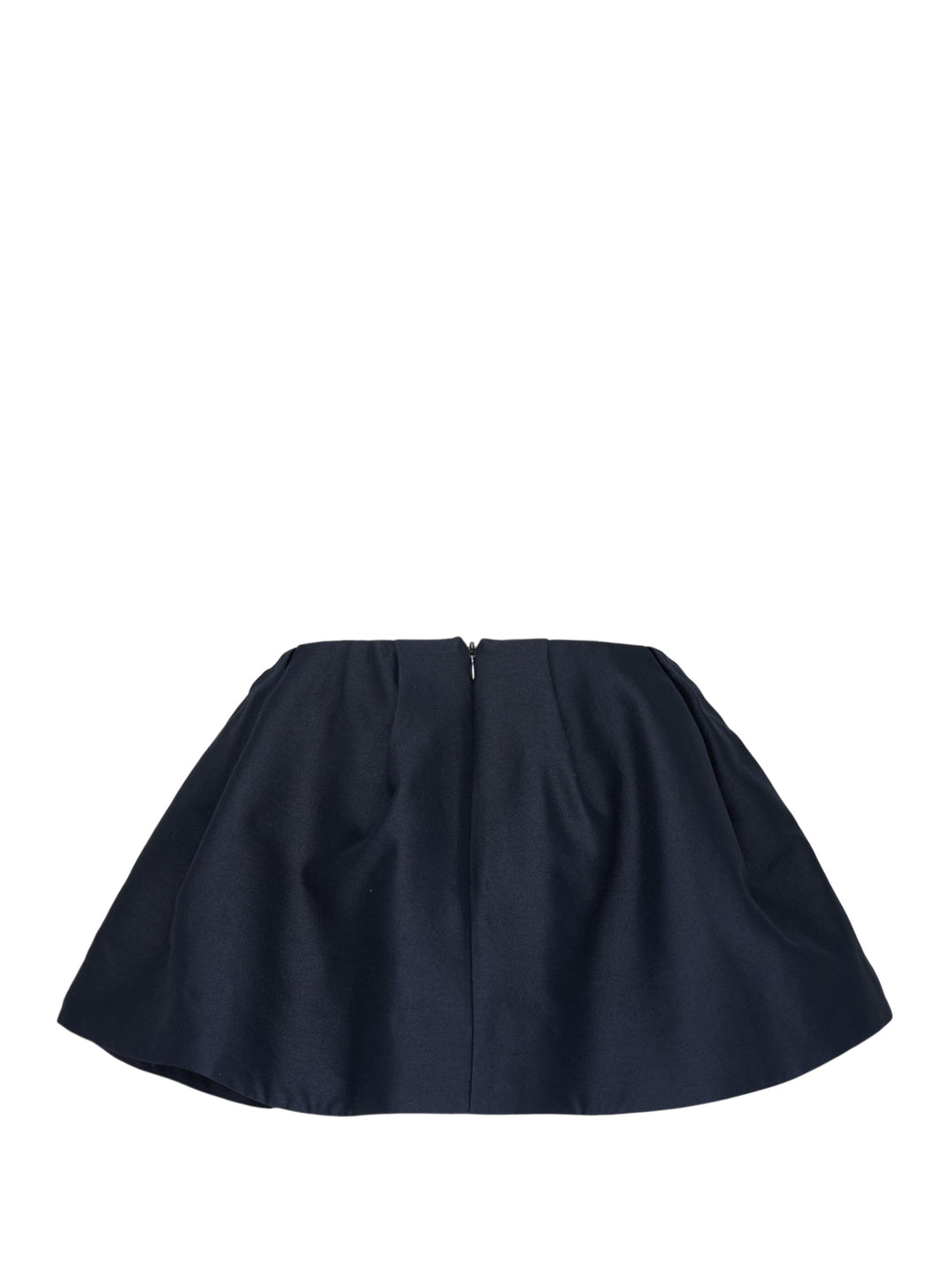 SHUSHU/TONG Pleated Mini Skirt in deep navy, featuring a fitted waistband, front pleat, and full voluminous flared hem, shown flat on a white background - view 2