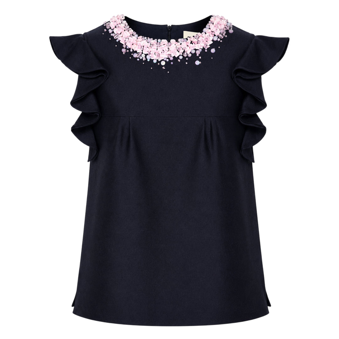 Beaded Neck Ruffle Top