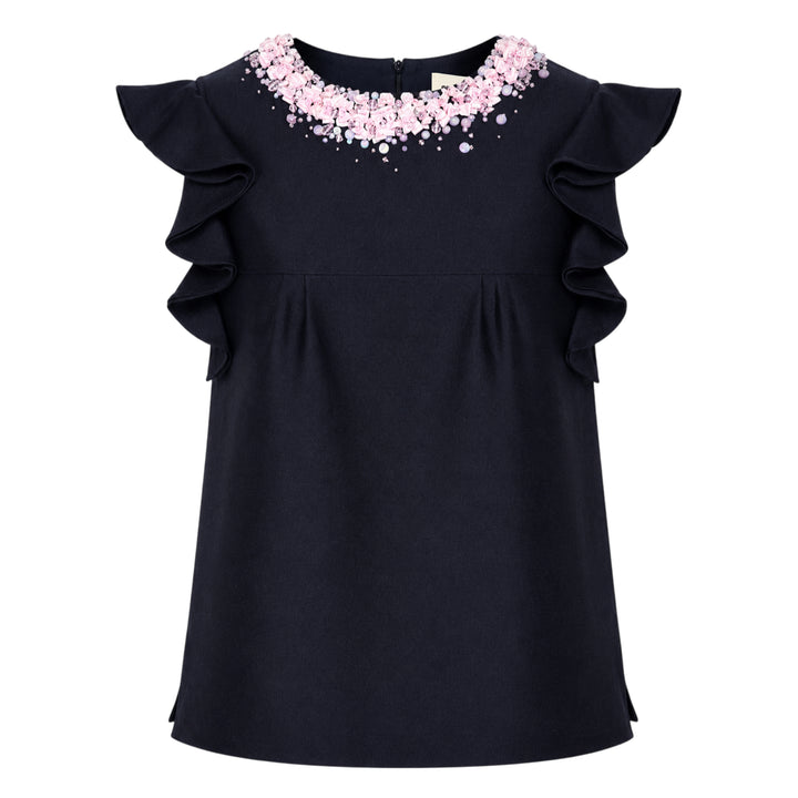 Beaded Neck Ruffle Top