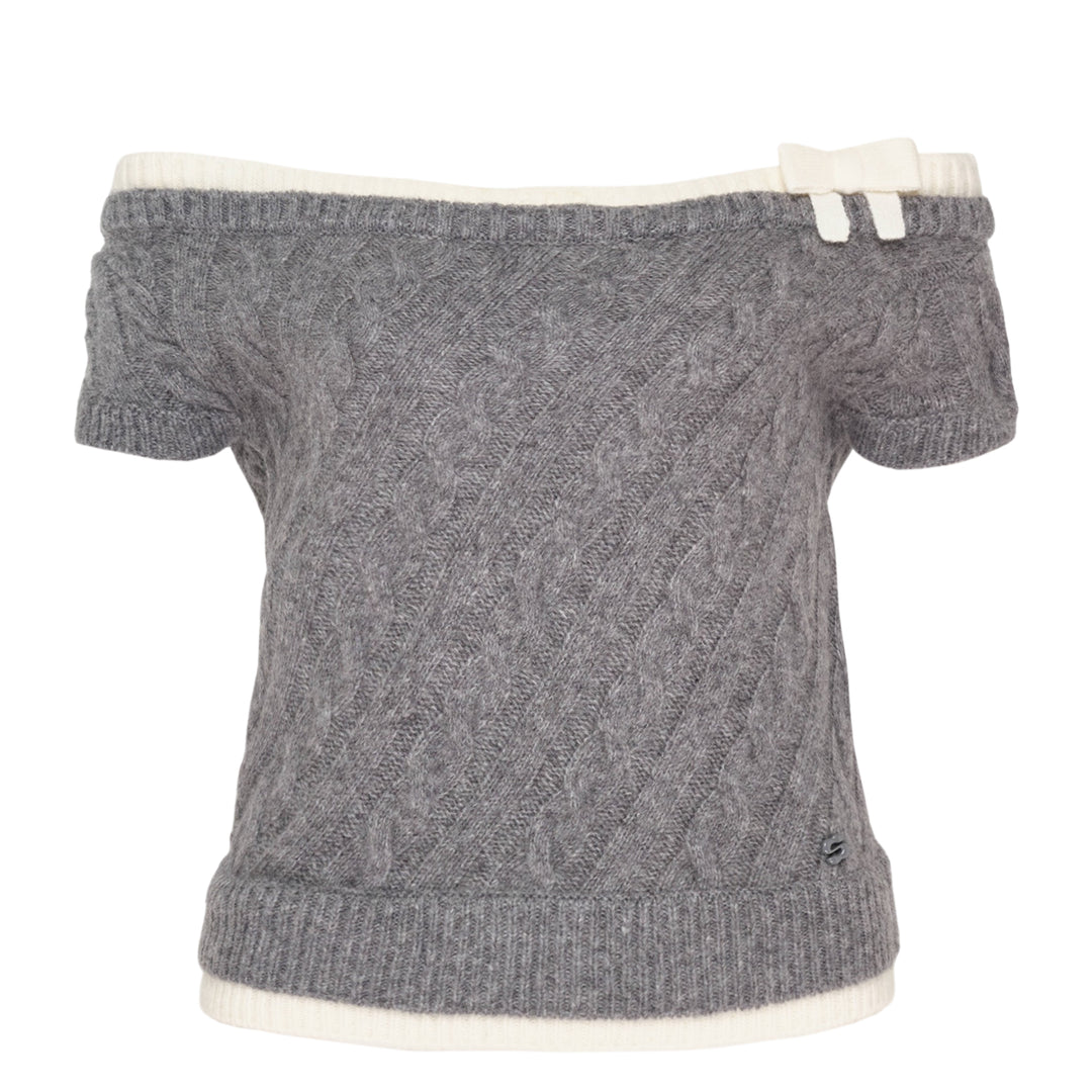 Bow Off-Shoulder Knit Crop Top