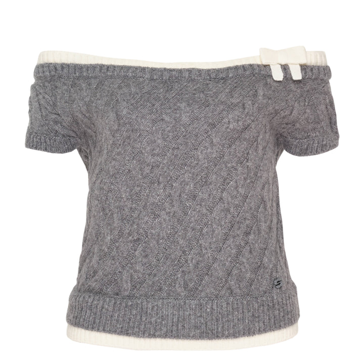 Bow Off-Shoulder Knit Crop Top
