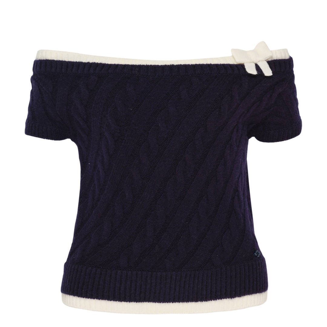 Bow Off-Shoulder Knit Crop Top