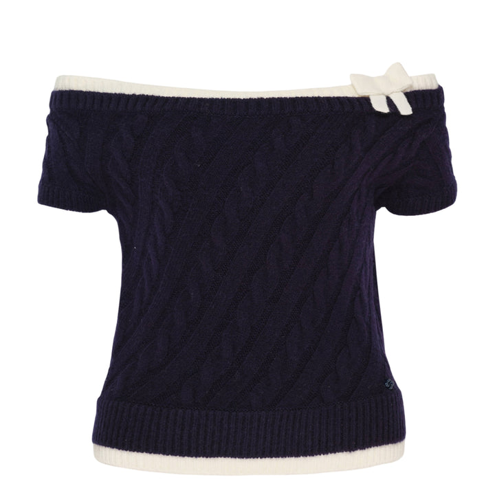 Bow Off-Shoulder Knit Crop Top
