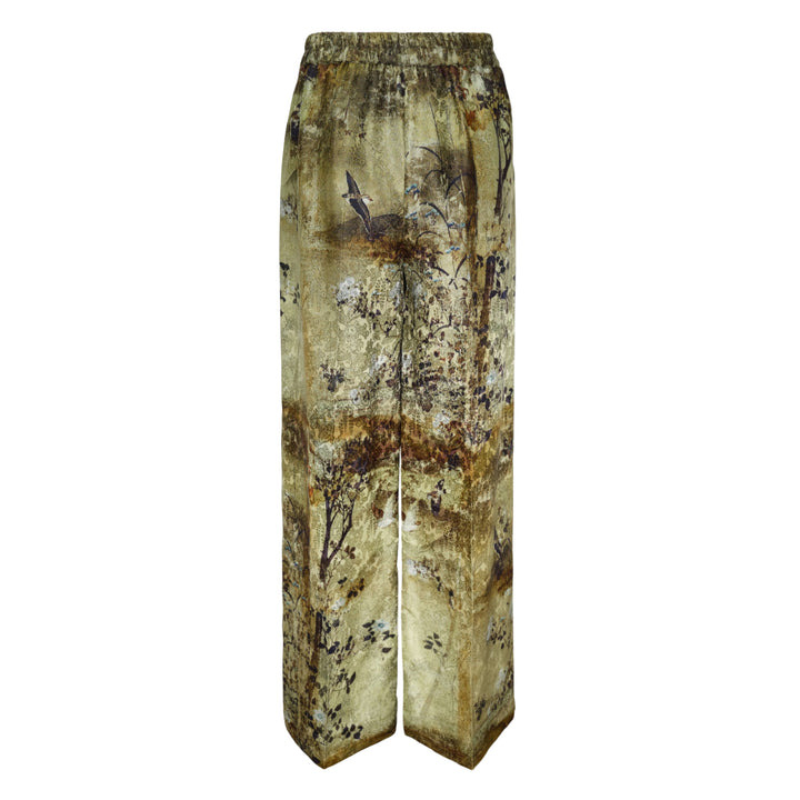 Pierre-Louis Mascia wide-leg trousers in an olive and earth-toned botanical landscape print, featuring a high-rise waistband, front pleats, and a pointed hem - view 2