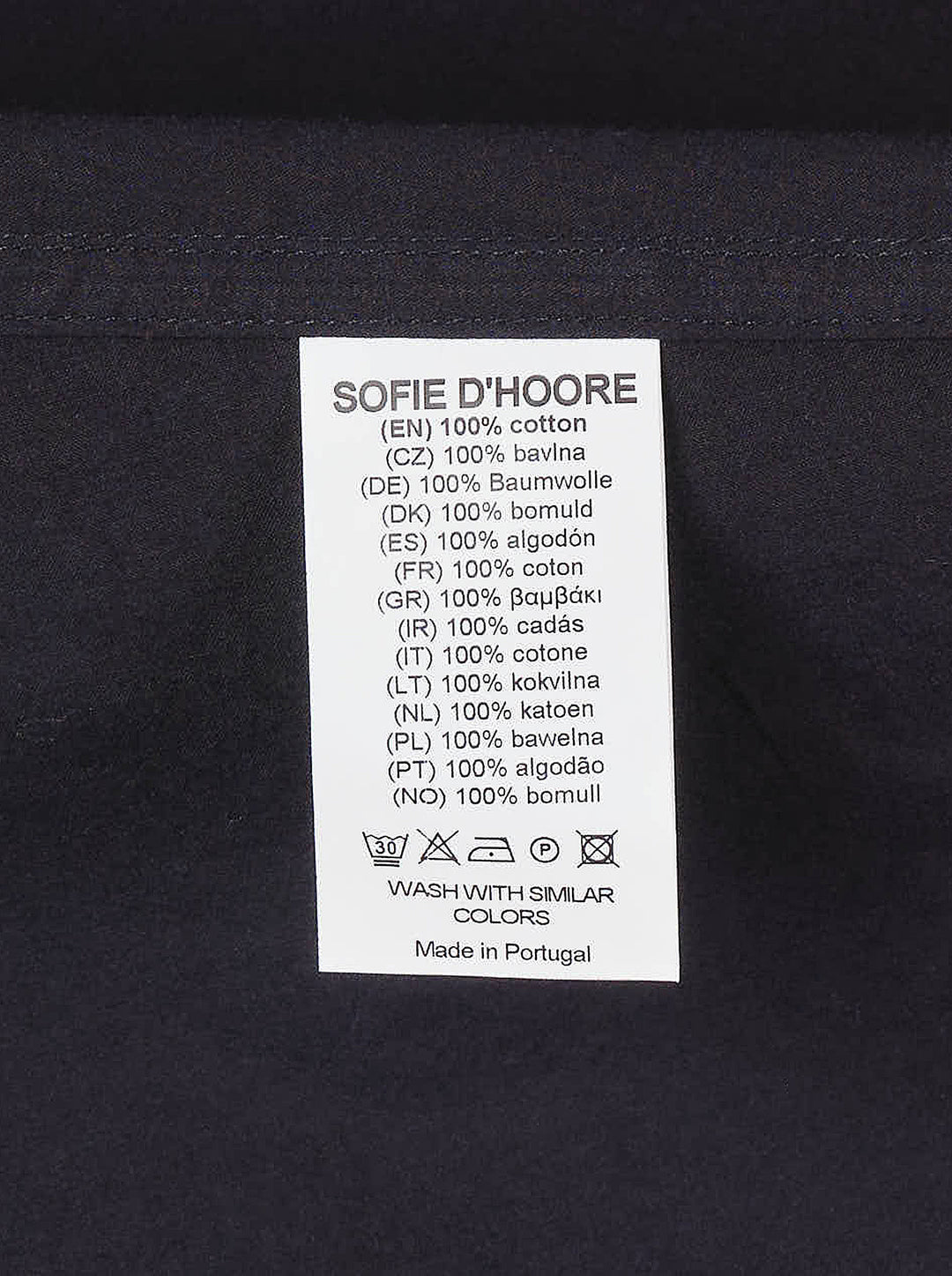 Sofie D'Hoore black long sleeve full length shirt dress with band collar, button placket, chest patch pocket and gathered skirt - view 3