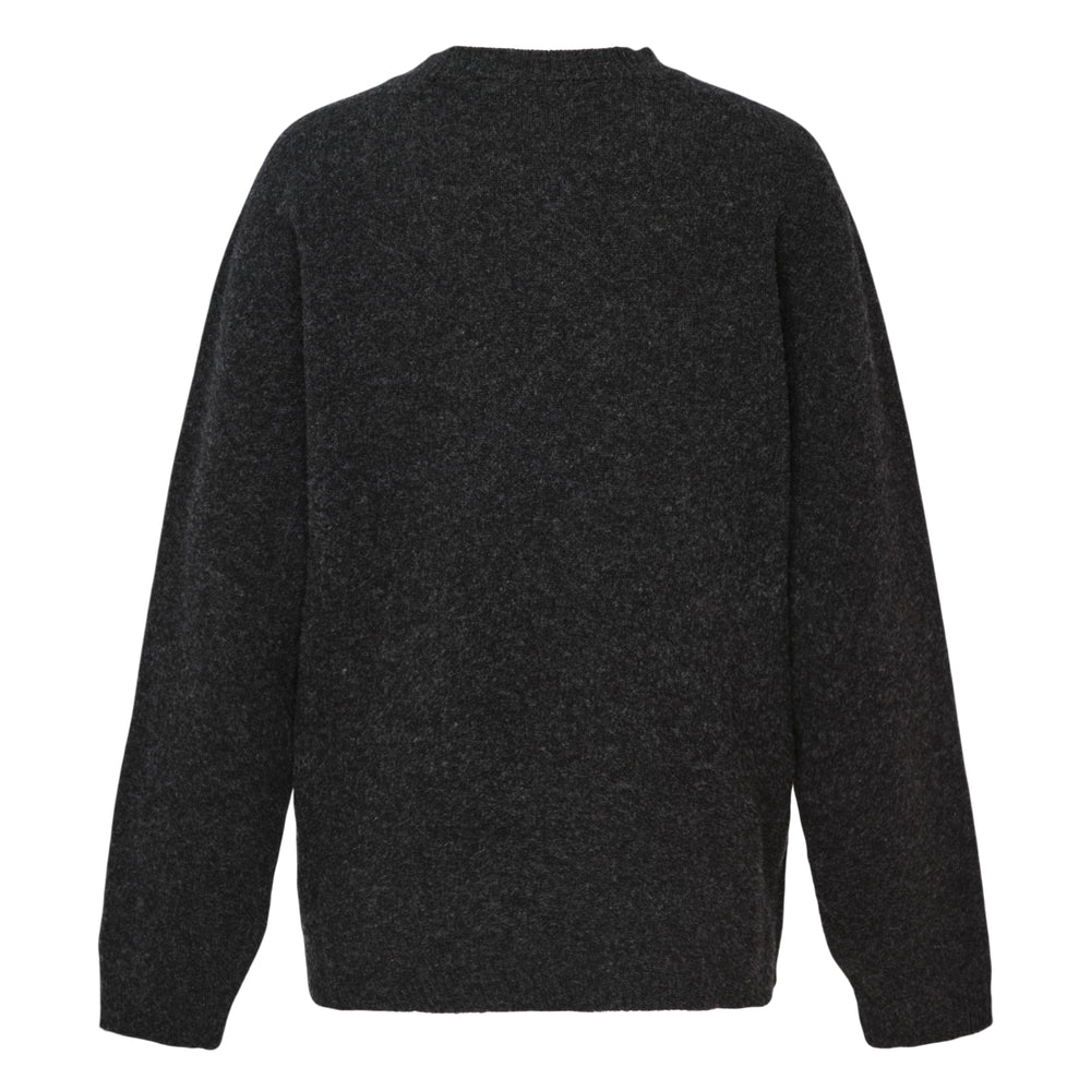 Sofie D'Hoore long sleeve loose fit crew neck knit sweater in heathered charcoal, back view - view 2