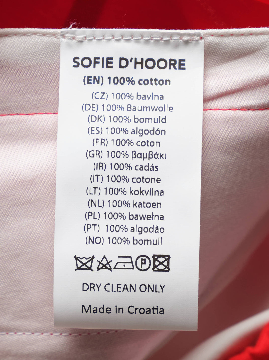 Sofie D'Hoore red midi skirt with elasticated waistband, front welt pockets, side flap detail and curved hem - view 3